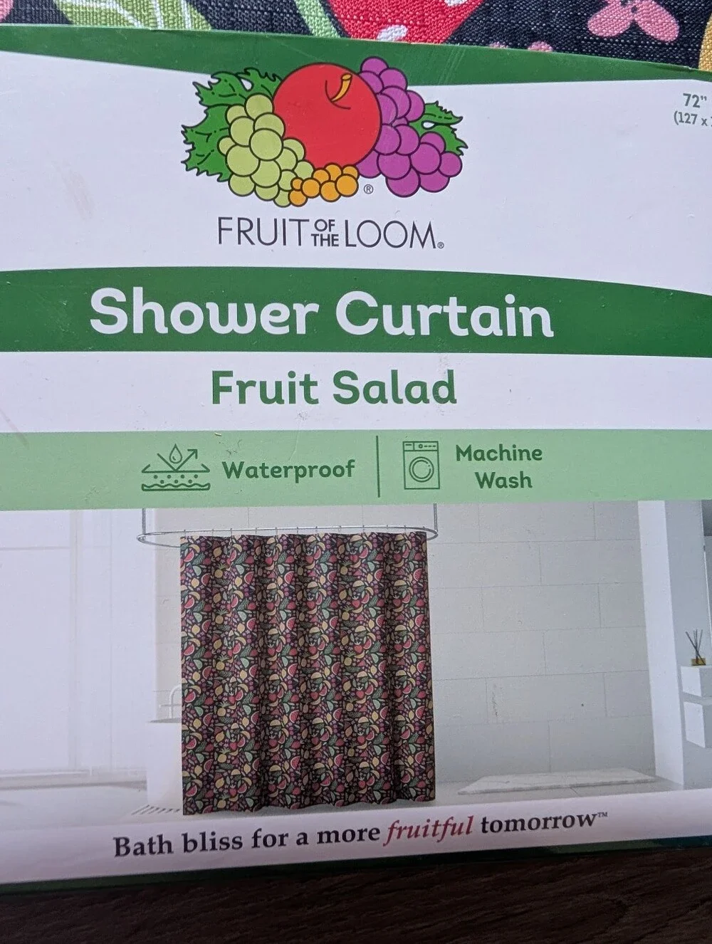 New!Fruit of the Loom Navy Shower Curtain with Fruit Print 72